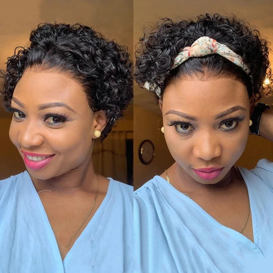 99J Pixie Cut Wig – Short Curly Bob Lace Front Human Hair Wig for Women | Natural Black or Blonde Options