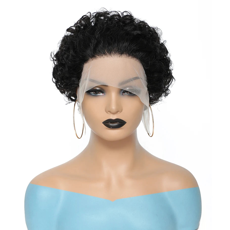 99J Pixie Cut Wig – Short Curly Bob Lace Front Human Hair Wig for Women | Natural Black or Blonde Options