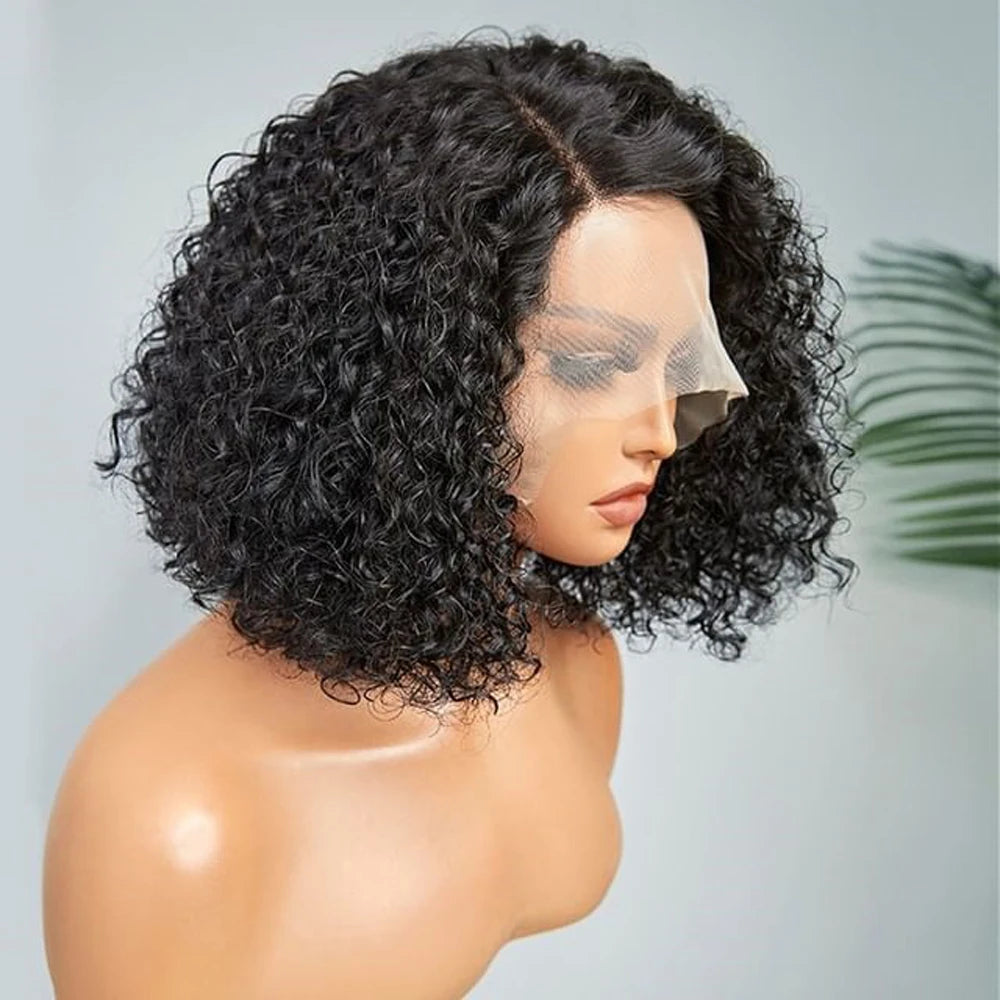 Kinky Curly Bob Wig – 100% Human Hair, 8–16 Inch Pre-Plucked T-Part Lace Wig for Women & Girls