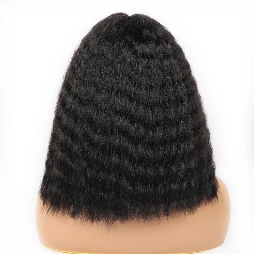 Short Afro Puffy Curly Synthetic Wig with Bangs – 12” Bob Wig for Black Women