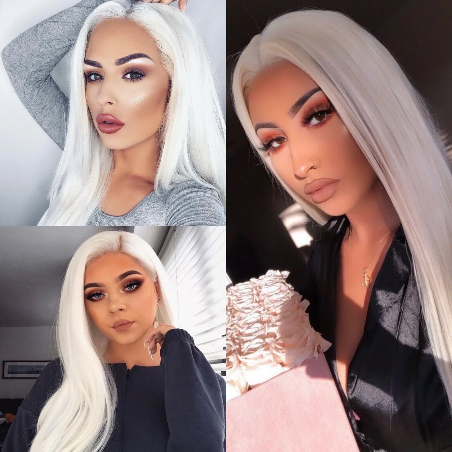 Long White Straight Lace Front Wig – Synthetic Glueless Wig for Women | Snow White Cosplay Ready-to-Wear Wig