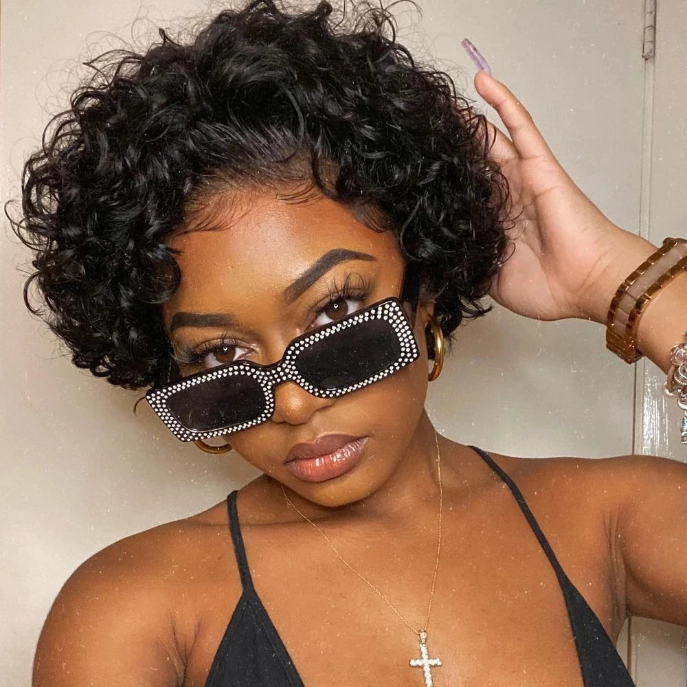 99J Pixie Cut Wig – Short Curly Bob Lace Front Human Hair Wig for Women | Natural Black or Blonde Options