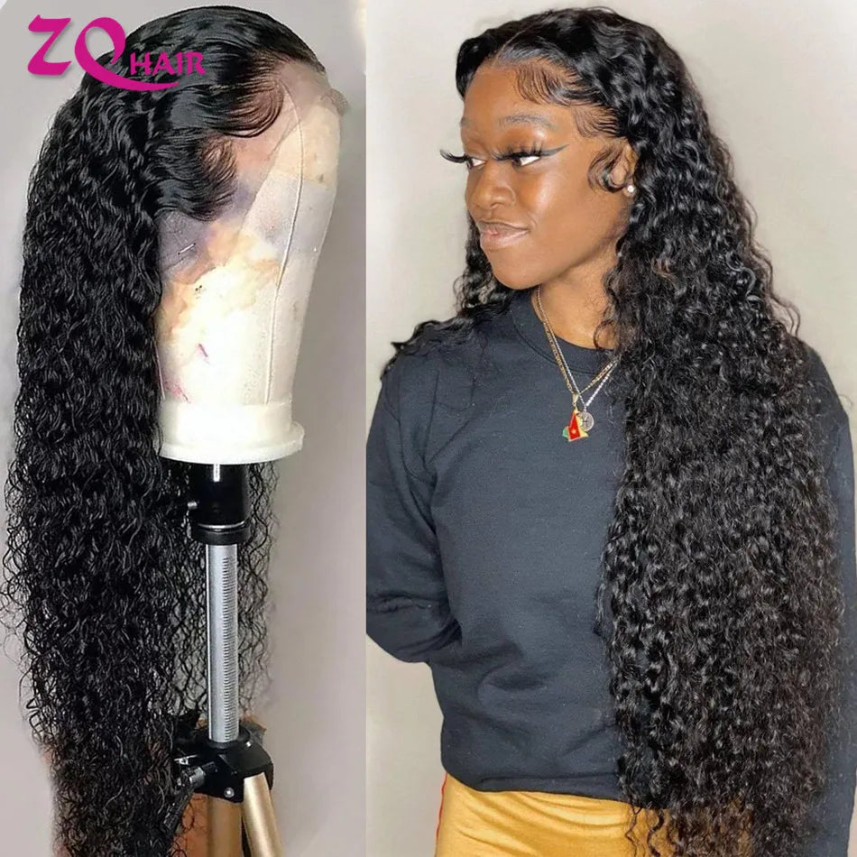 Kinky Curly HD Lace Frontal Wig 100% Brazilian Human Hair | 13x6 Water Deep Wave Lace Front Wig