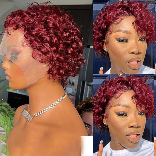 99J Pixie Cut Wig – Short Curly Bob Lace Front Human Hair Wig for Women | Natural Black or Blonde Options