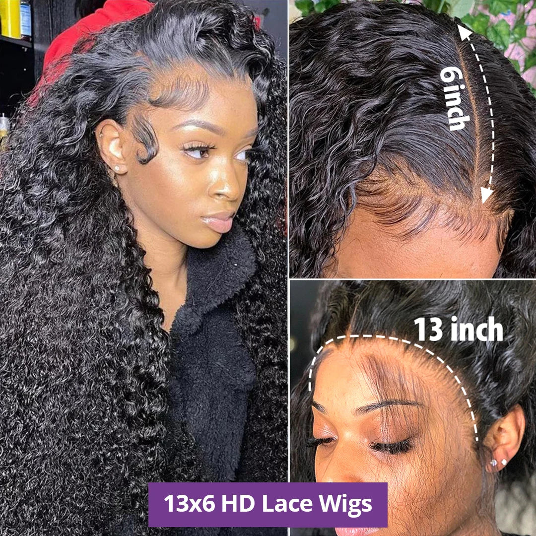 Water Wave Lace Front Wig – Long Curly Human Hair 4x4, 5x5, 13x4, 13x6 or 360 HD Lace Closure Wig for Women