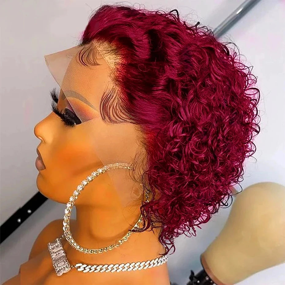 99J Pixie Cut Wig – Short Curly Bob Lace Front Human Hair Wig for Women | Natural Black or Blonde Options