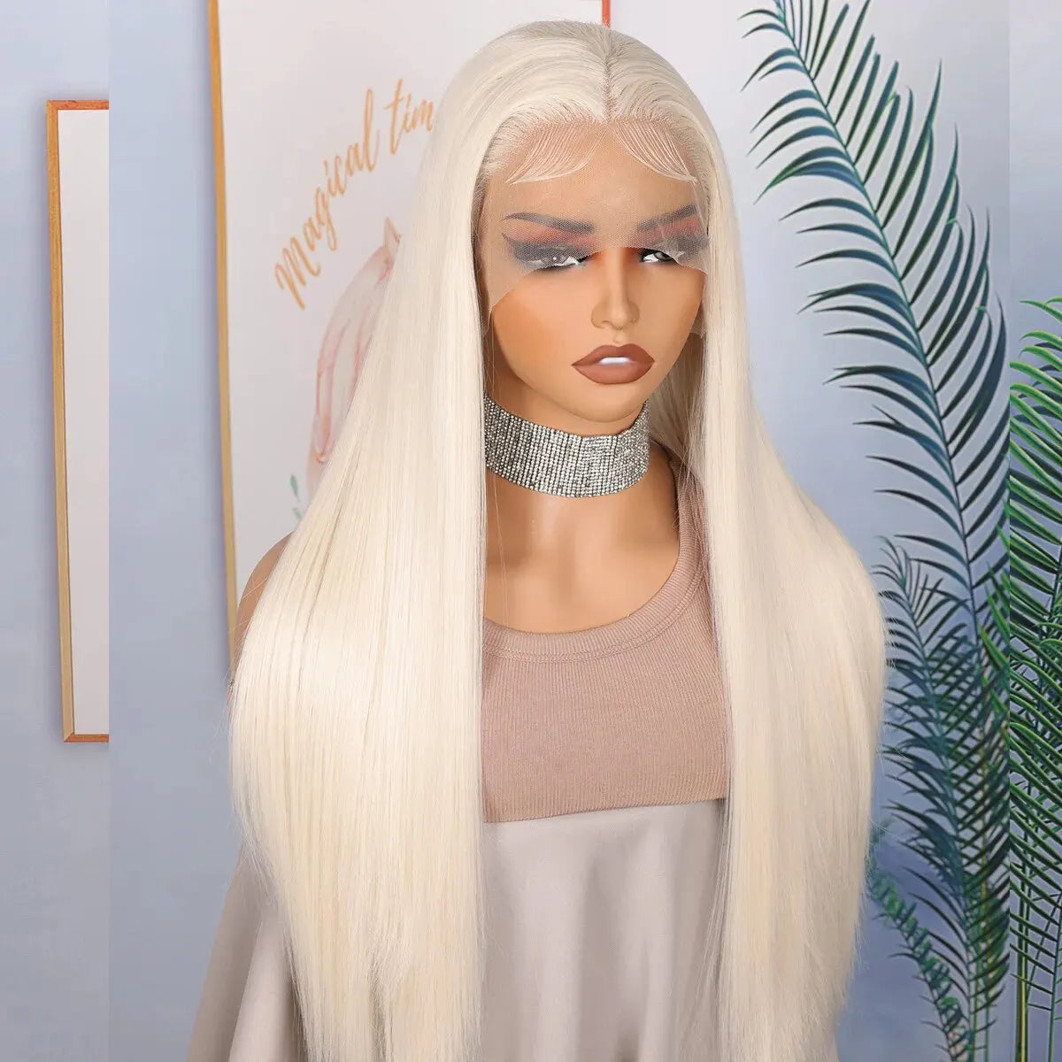 White Straight Lace Front Wig – 26” Synthetic Glueless Daily Wear Wig with Baby Hair (180% Density)