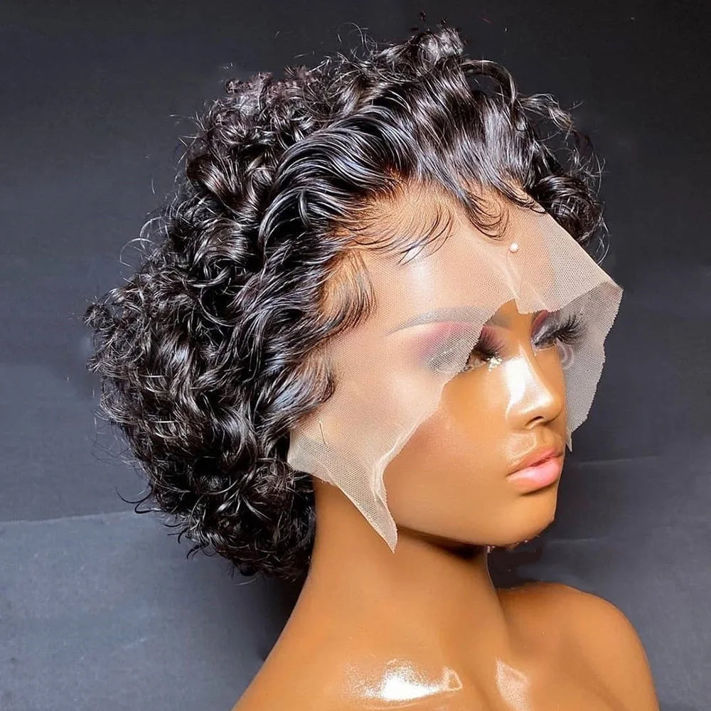 99J Pixie Cut Wig – Short Curly Bob Lace Front Human Hair Wig for Women | Natural Black or Blonde Options