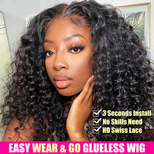 Water Wave Glueless Wig – Pre-Cut Lace, 180% Density, Pre-Plucked & Natural Look