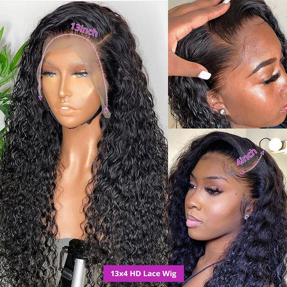 Water Wave Lace Front Wig – Long Curly Human Hair 4x4, 5x5, 13x4, 13x6 or 360 HD Lace Closure Wig for Women