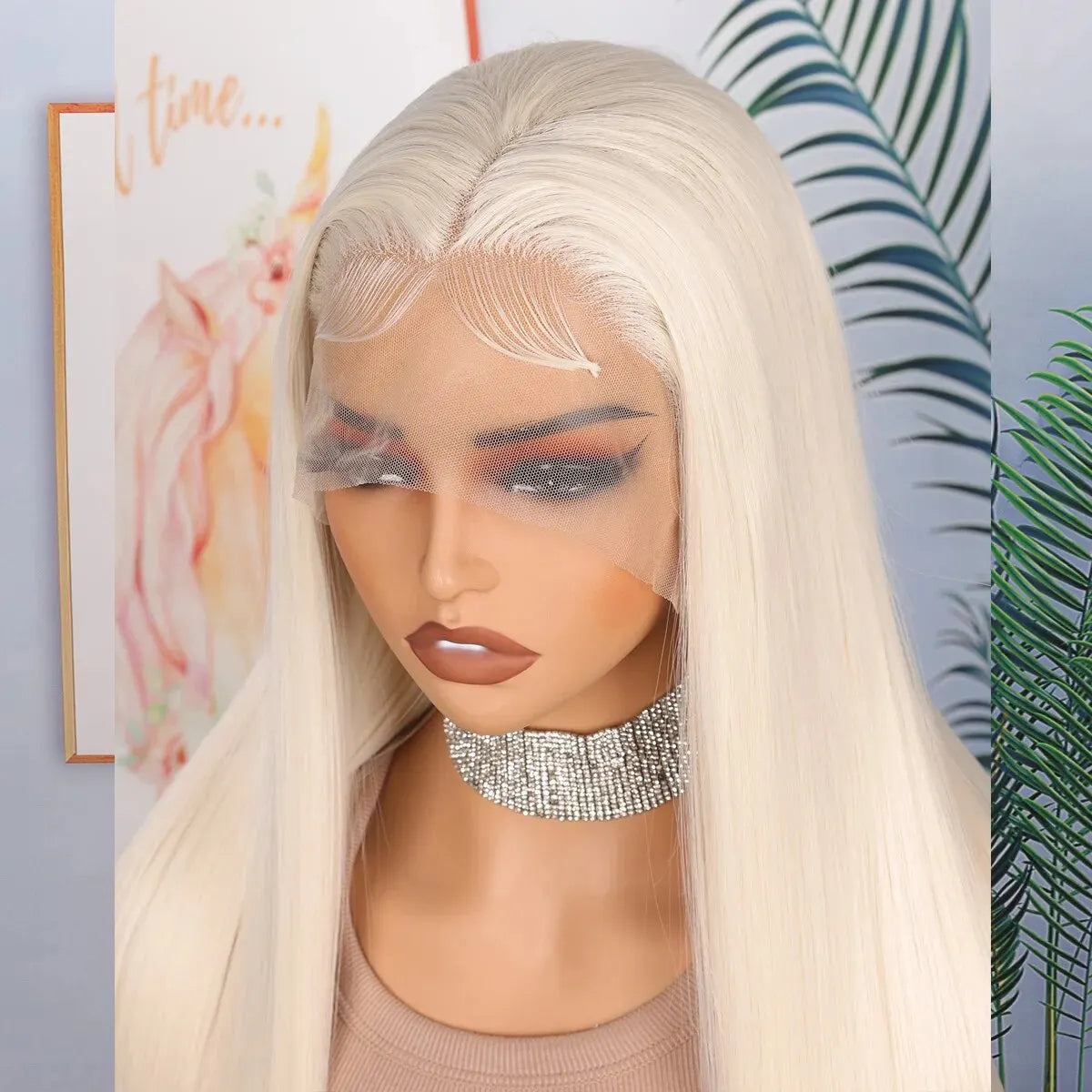 White Straight Lace Front Wig – 26” Synthetic Glueless Daily Wear Wig with Baby Hair (180% Density)