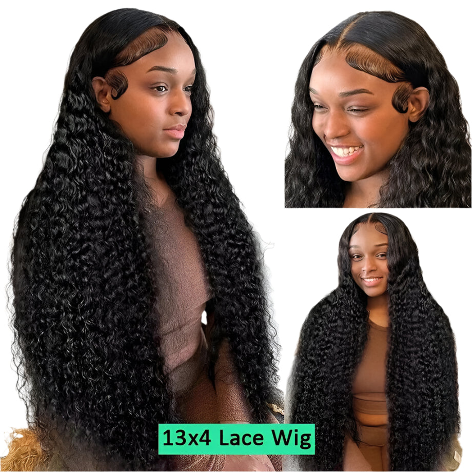 Kinky Curly HD Lace Frontal Wig 100% Brazilian Human Hair | 13x6 Water Deep Wave Lace Front Wig