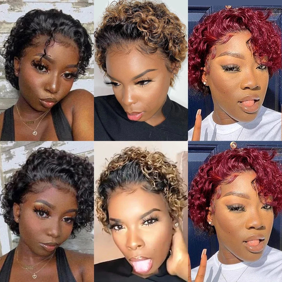 99J Pixie Cut Wig – Short Curly Bob Lace Front Human Hair Wig for Women | Natural Black or Blonde Options