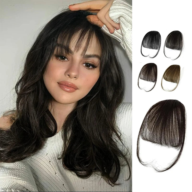 Clip-in Wispy Bangs Hairpiece – Synthetic Fringe with Temples, Curved Bangs for Women