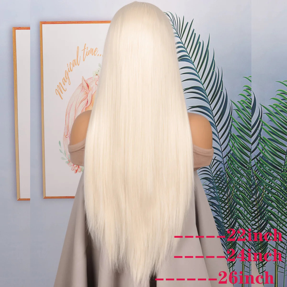 White Straight Lace Front Wig – 26” Synthetic Glueless Daily Wear Wig with Baby Hair (180% Density)