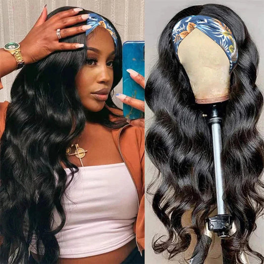 Body Wave Headband Wig – 100% Remy Human Hair, 180% Density, Glueless for Black Women