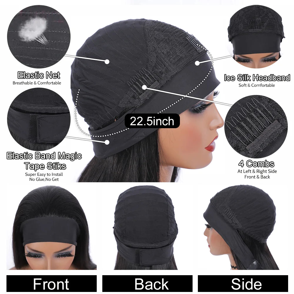Body Wave Headband Wig – 100% Remy Human Hair, 180% Density, Glueless for Black Women