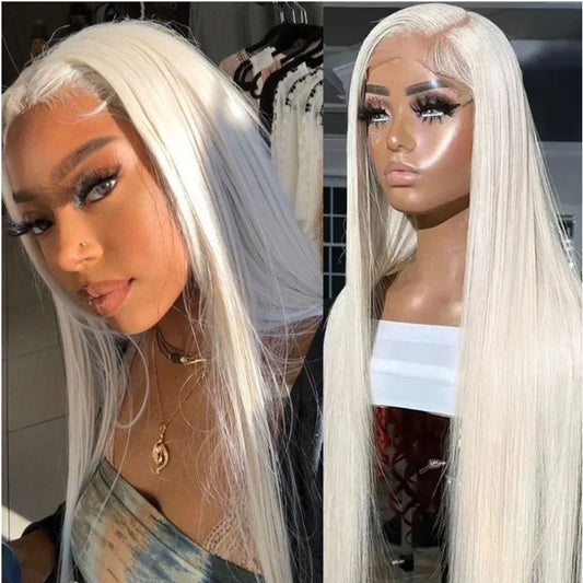 White Straight Lace Front Wig – 26” Synthetic Glueless Daily Wear Wig with Baby Hair (180% Density)