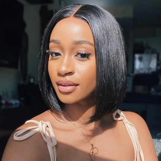 Wear & Go Straight Bob Wig – 100% Human Hair, Glueless Pre-Cut Lace Wig for Women (180% Density)