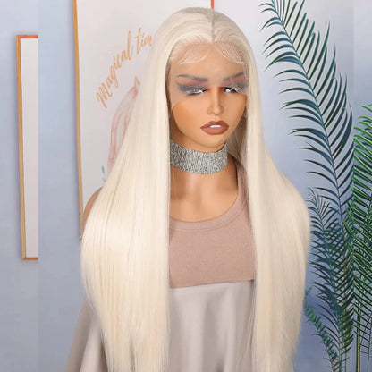 White Straight Lace Front Wig – 26” Synthetic Glueless Daily Wear Wig with Baby Hair (180% Density)