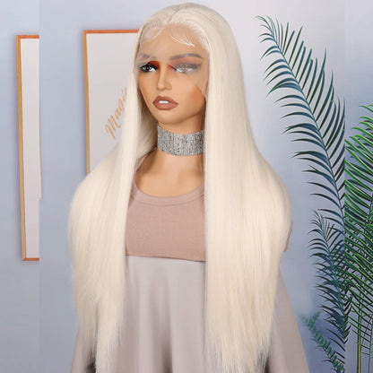 White Straight Lace Front Wig – 26” Synthetic Glueless Daily Wear Wig with Baby Hair (180% Density)