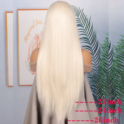 White Straight Lace Front Wig – 26” Synthetic Glueless Daily Wear Wig with Baby Hair (180% Density)